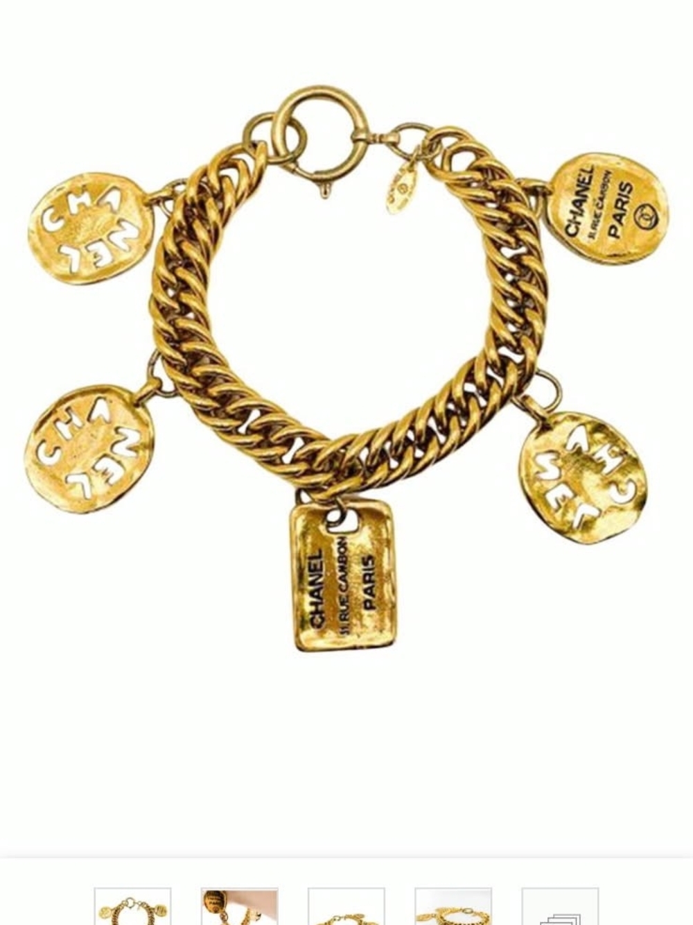 CHANEL Gold Charm Chain Bracelet with Logo Discs